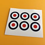 RAF ROUNDELS STICKERS. A blue and white roundel with a red centre.