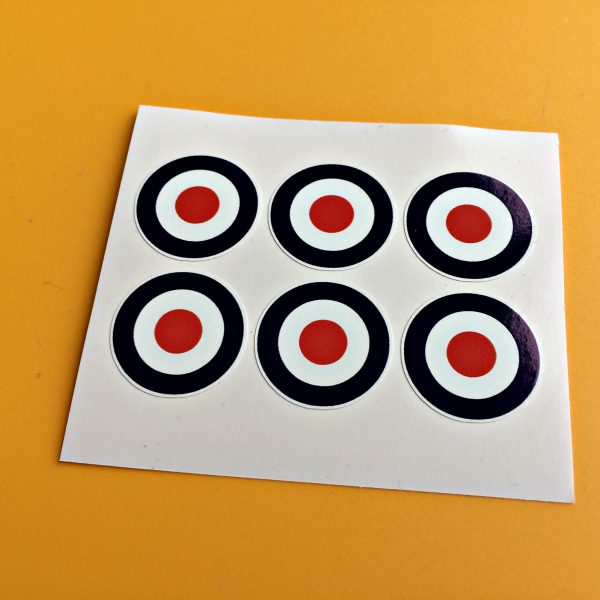 RAF ROUNDELS STICKERS. A blue and white roundel with a red centre.