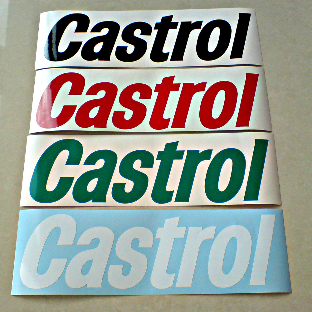 CASTROL STICKERS VINYL CUT LETTERING. Castrol in lowercase lettering.