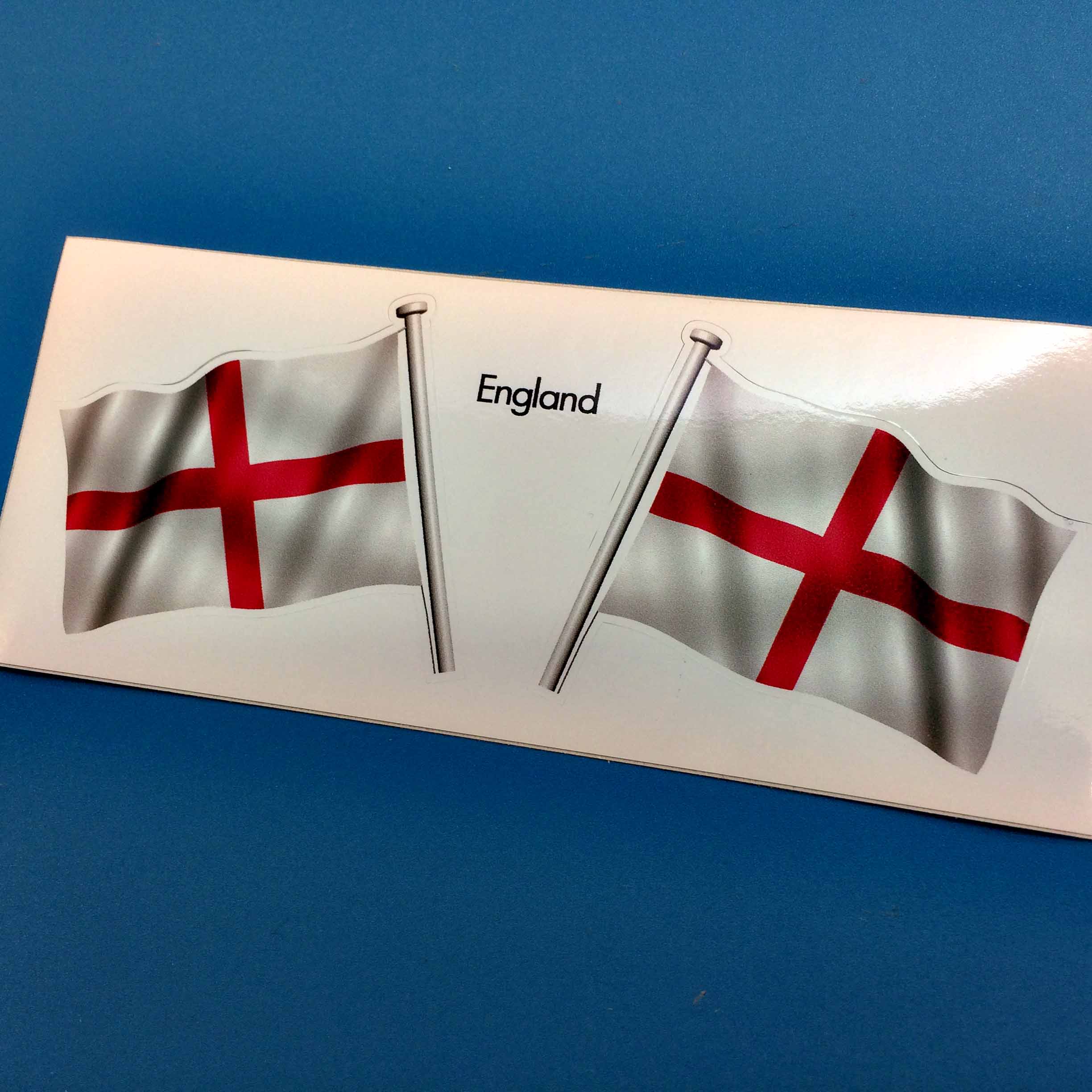 ENGLAND UK GB FLAG AND POLE STICKERS. A wavy flag of England on a pole. A red cross on a white field.