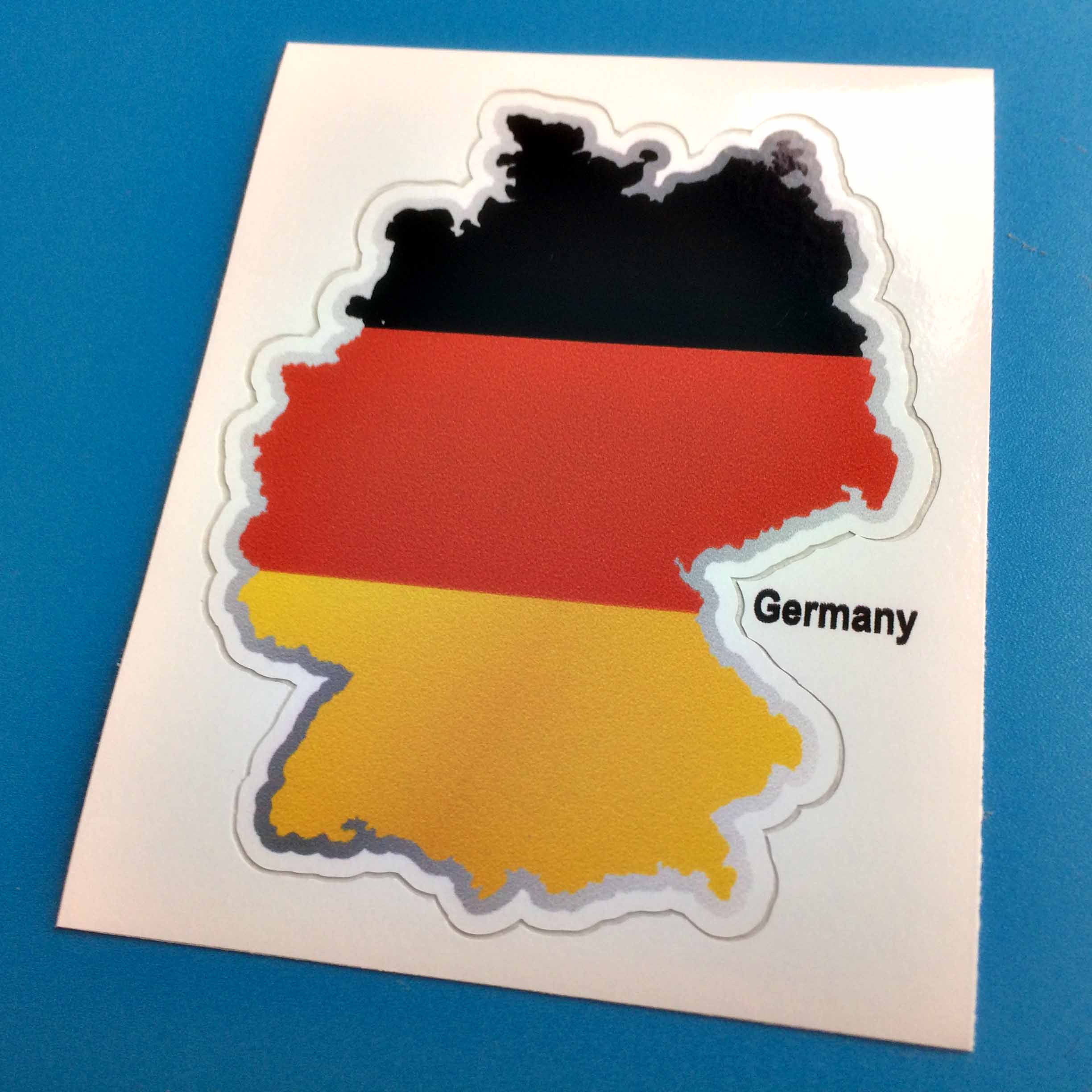 GERMANY FLAG AND MAP STICKER. A flag and map of Germany. Three horizontal bands of black, red and gold.