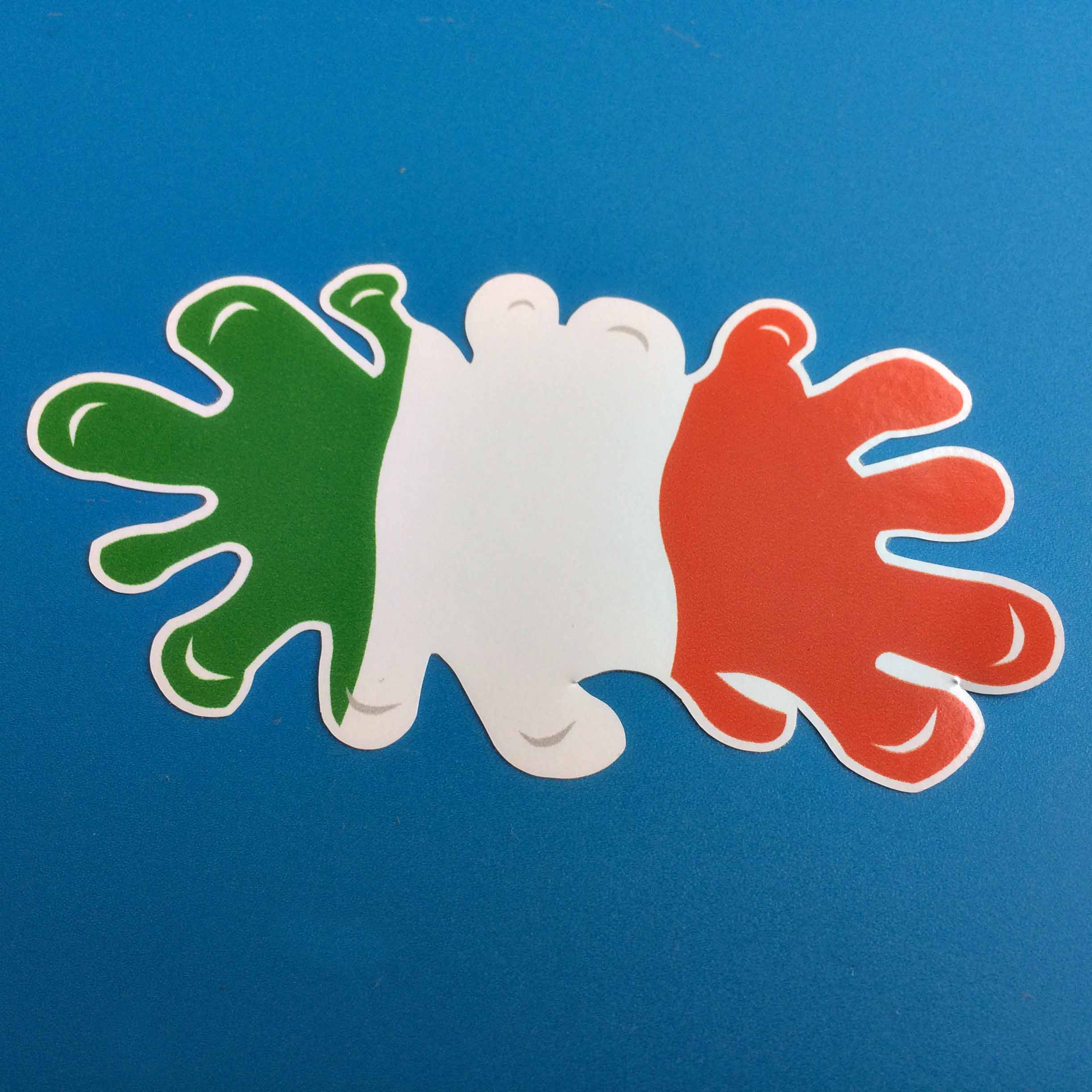 ITALY/ITALIAN FLAG SPLAT STICKERS. The green, white and red flag of Italy as a splatter of paint.