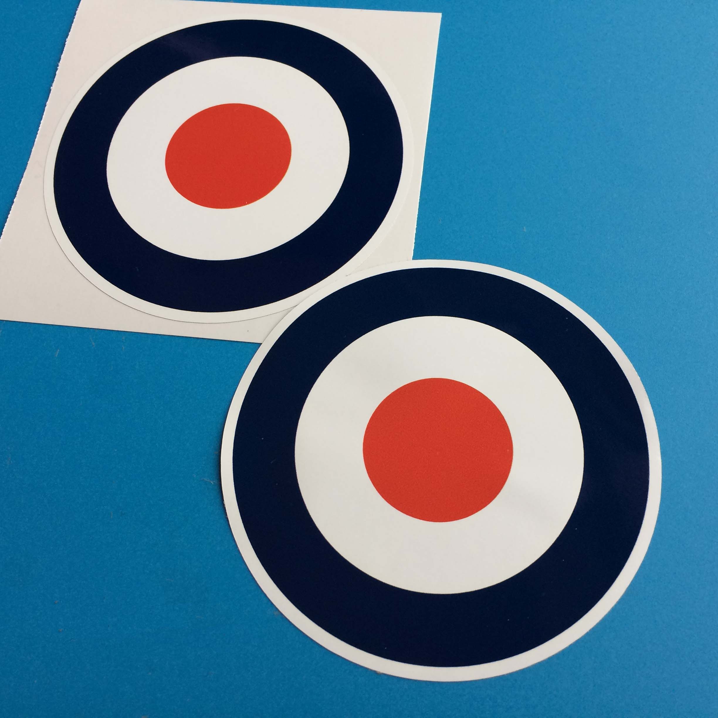 RAF ROUNDEL STICKERS. A blue and white roundel with a red centre.