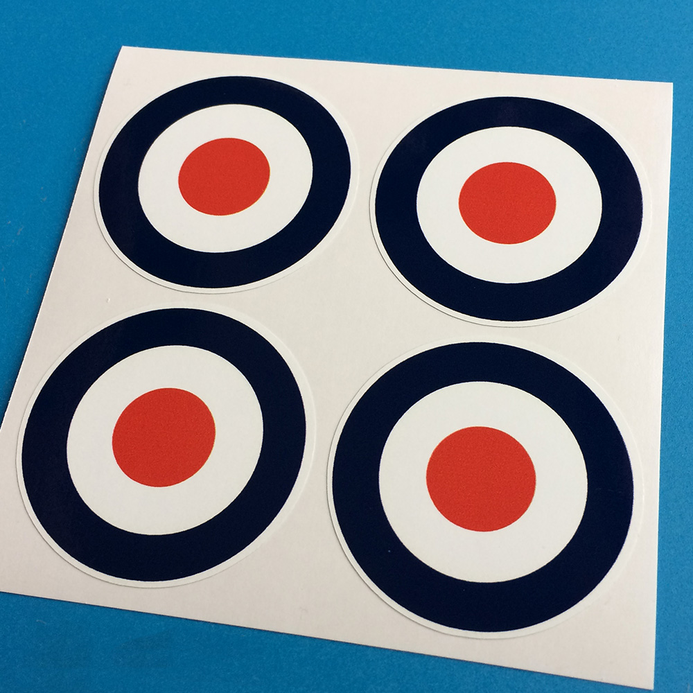 RAF ROUNDELS STICKERS. A roundel of blue and white with a red centre.