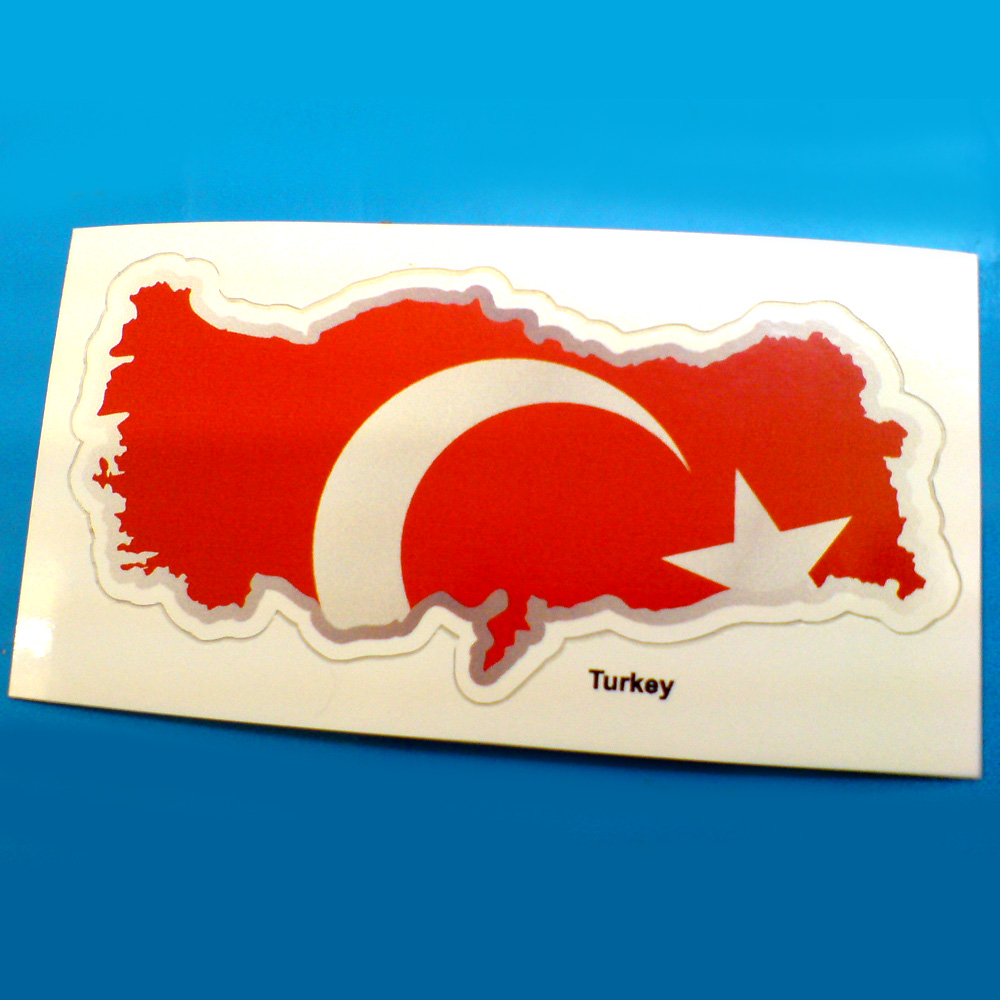 Turkey map and flag. A red flag featuring a white star and crescent.
