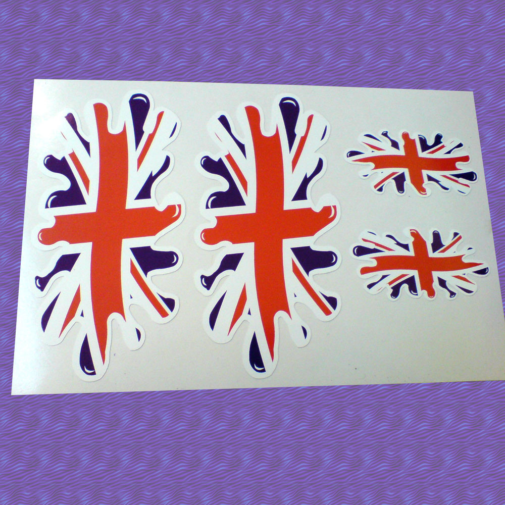 Red, white and blue Union Jack shaped like a splatter of paint.