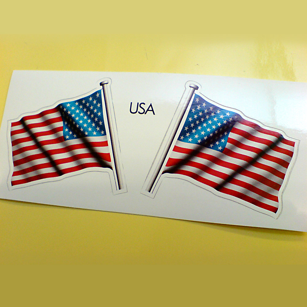 USA AMERICAN STARS AND STRIPES FLAGS WITH POLE STICKERS. American Stars and Stripes wavy flag on a pole.