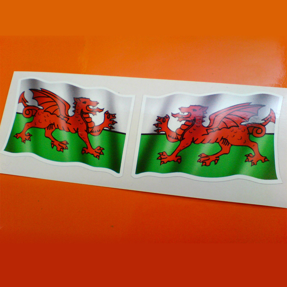 A Welsh wavy flag. A red dragon on a green and white field.