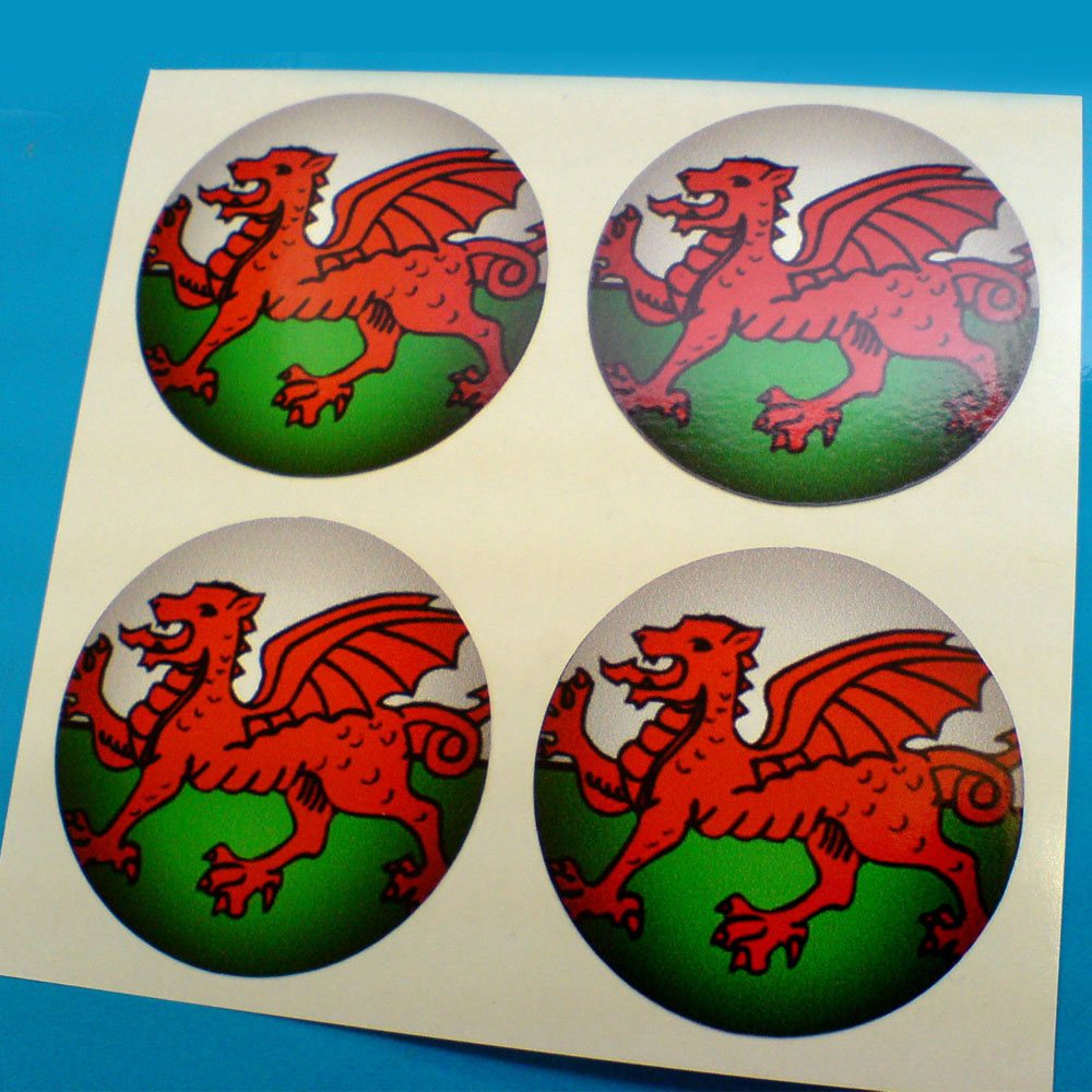 WELSH FLAG WHEEL CENTRES. A red dragon on a green and white field.