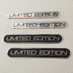 LIMITED EDITION DOMED RESIN GEL STICKERS. Limited Edition in capital letters underlined in red. Left and right hand sides of the sticker are curved.