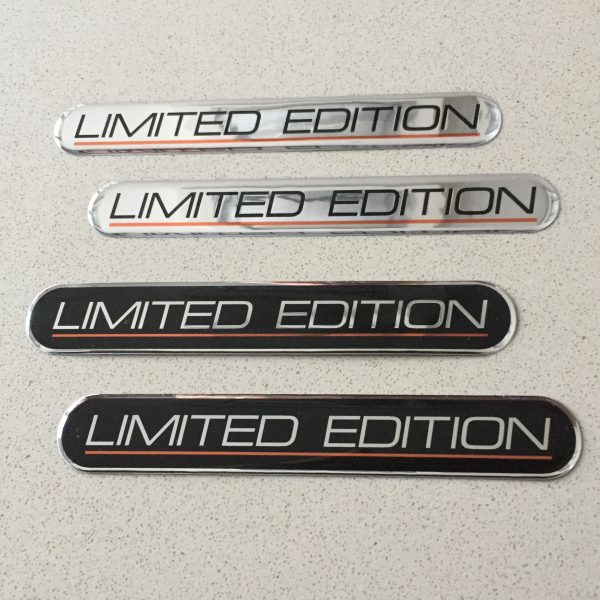 Limited Edition in capital letters underlined in red. Left and right hand sides of the sticker are curved.