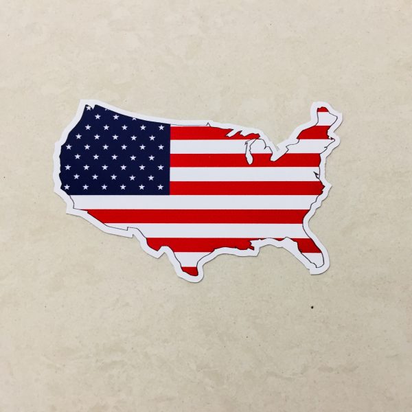 AMERICAN FLAG AND MAP STICKER. American flag with stars and stripes in the shape of America