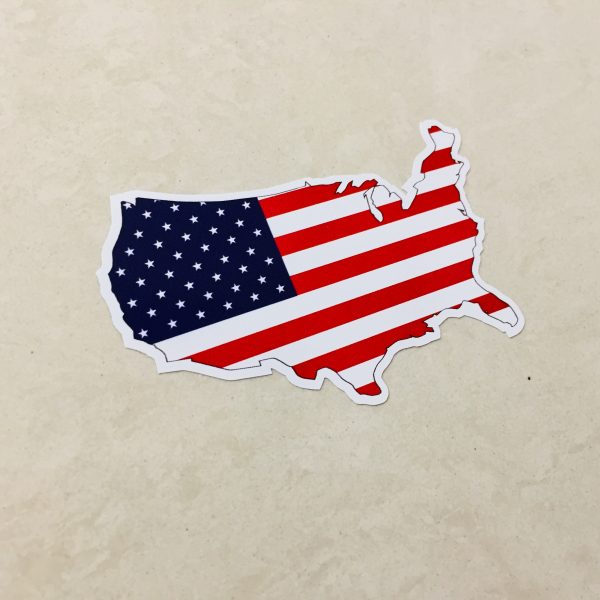 American flag, stars and stripes in the shape of America