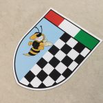 ITALIAN CHEQUERED SHIELD VESPA STYLE STICKERS. A shield in three sections; Italian tricolour across the top, below black and white chequer and a wasp.