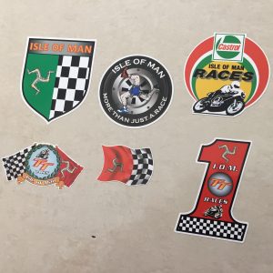 A selection of IOM TT motorbike racing related stickers.
