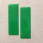EV GREEN DOMED RESIN GEL NUMBER PLATE STICKERS. Two green columns.