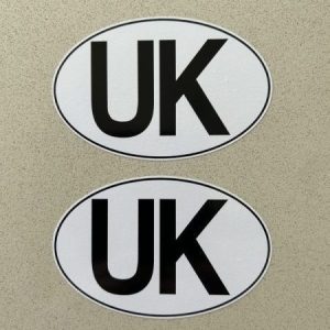 UK STICKER FOR MOTORBIKES Black letters UK with white background and black border