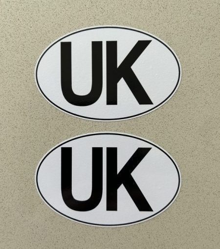 UK STICKER FOR MOTORBIKES Black letters UK with white background and black border