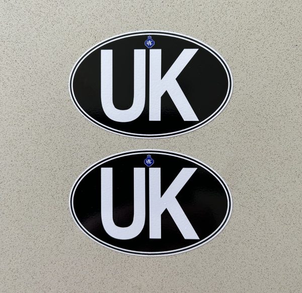 UK STICKER FOR MOTORBIKES White letters on a black background and a white border. An RAC traditional logo placed at the centre top of the sticker