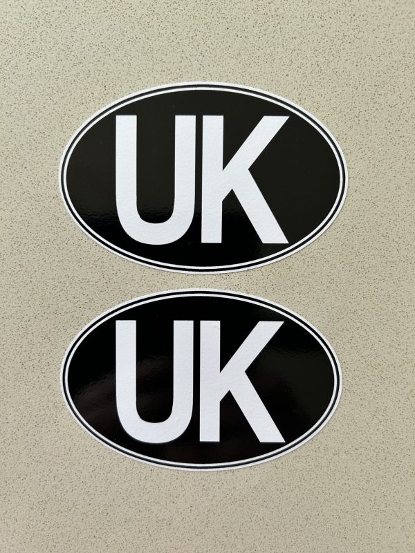 UK STICKER FOR MOTORBIKES White letters UK on a black background and white border
